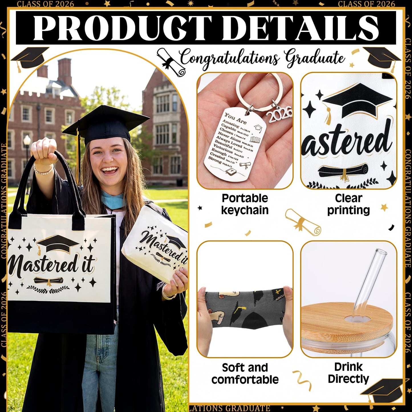 Sanwuta 5 Pcs Masters Degree Graduation Gifts Set Women Her Believed Could So She Mastered It Class of 2026 Gifts(You Are)