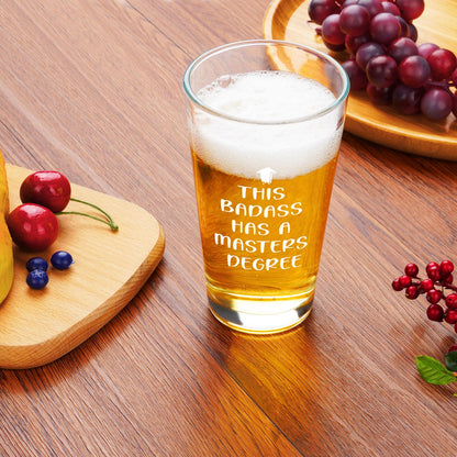 Futtumy Masters Degree Beer Glass - 15Oz, Graduation Gift for Him Men, Badass Design Beer Glass, Masters Gegree Graduation Gifts for Him Men, Perfect for Home or Office Use