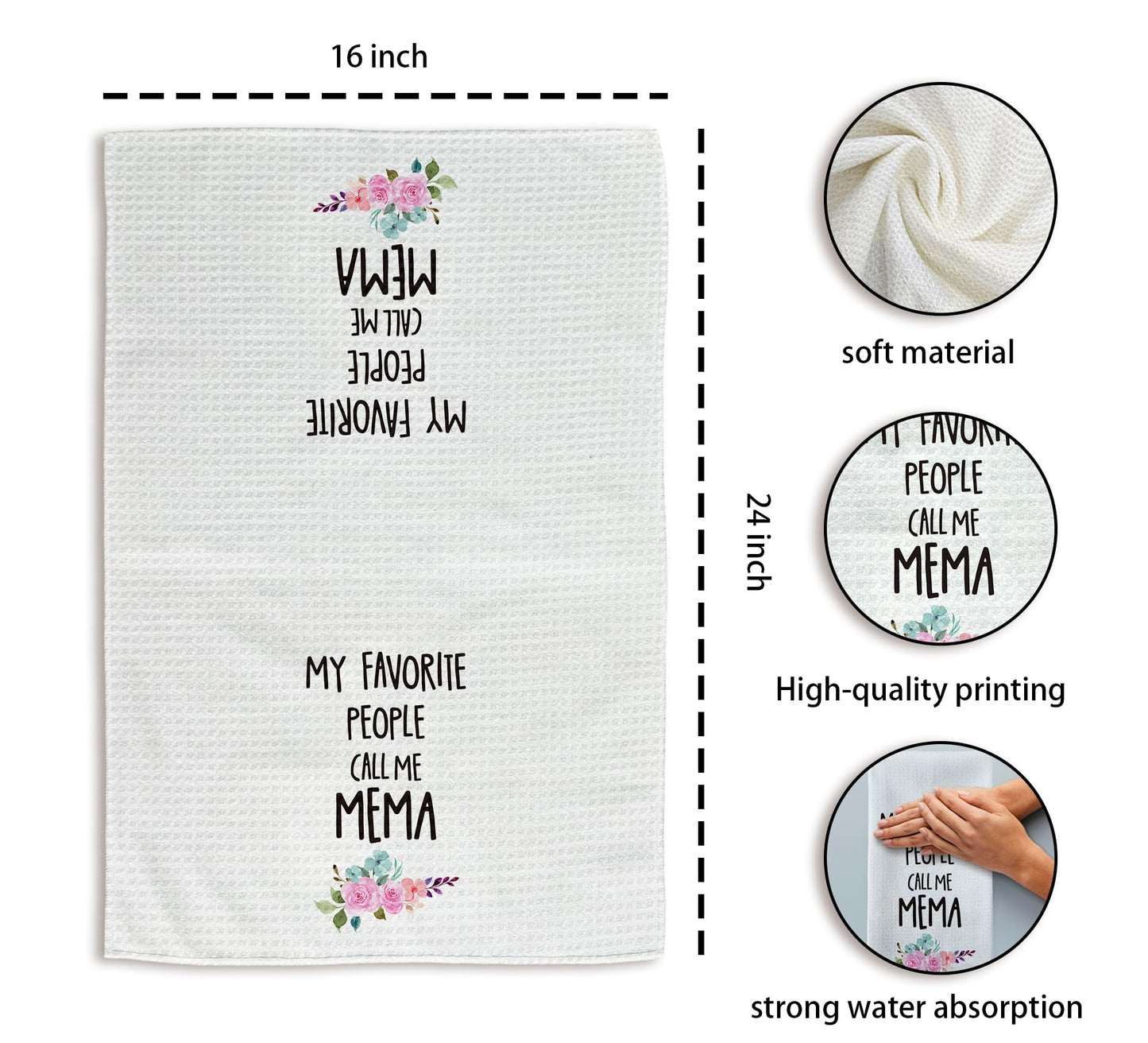 Mema Gifts Kitchen Towels, Gifts for Mema Hand Towels, MemaGrandma Christmas Dish Towels TeaTowels for Kitchen, MemaGrandmaGifts from Grandkids, 16x24inch