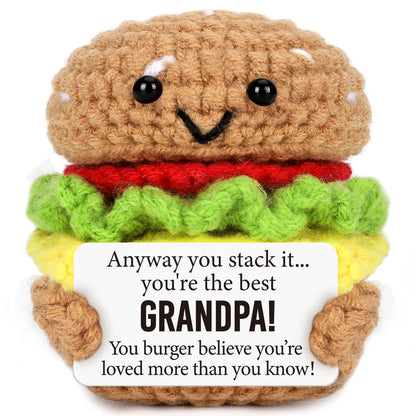 Mini Fathers Day Birthday Gifts for Grandpa from Granddaughter Grandson Handmade Crochet Burger Birthday Gifts for Grandfather Thank You Gift for Papa New Grandfather Bonus from Grandkids