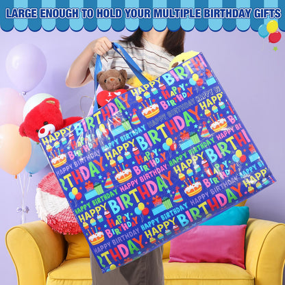 Pickmesh 2 Pcs Extra Large Birthday Bags 31.5x23.6x7.9 Inch Colorful Happy Birthday Gift Bag Oversize Non Woven Fabric Wrapping Pouch for Wedding Baby Shower Party Giant Present Wrap Supplies