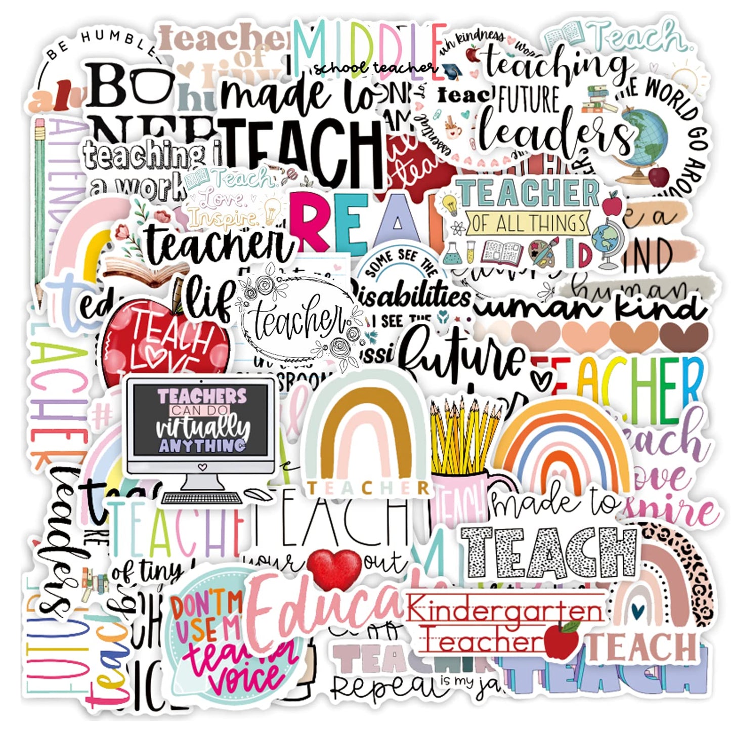 Teacher Stickers 50 Pcs, Vinyl Waterproof Stickers for Laptop Water Bottles Notebook, Teacher Appreciation Gifts in Bulk