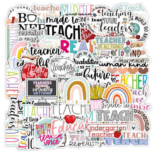 Teacher Stickers 50 Pcs, Vinyl Waterproof Stickers for Laptop Water Bottles Notebook, Teacher Appreciation Gifts in Bulk