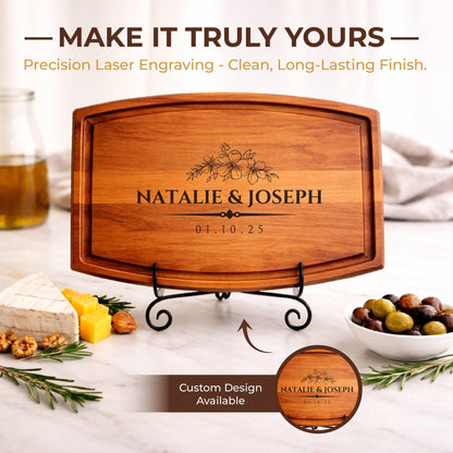 Personalized Cutting Board-Custom Cutting Board Wood Engraved Charcuterie Board-Personalized Wedding Gifts for Couple, Bridal Shower, Anniversary, Housewarming & Personalized Mothers Day Gift for Mom