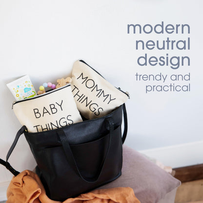 Pearhead Mommy and Baby Things Pouch Set, Canvas Zipper Organizer Bags for Diaper Bag and Travel, Cosmetic and Makeup Bag for Mom