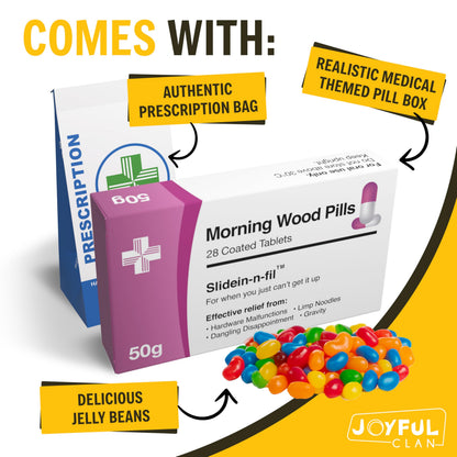 Morning Wood Pills - Hilarious Adult Prank Box, Funny Gag Gifts for Men - Male Enhancement Joke - Office Pranks - Secret Santa - White Elephant - Birthday Gift - Practical Novelty Xmas Present for Him