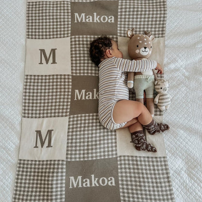 Personalized Signature Gingham Blanket – 100% Organic Cotton Customized Baby Blanket, Custom Name, Bassinet 30x40, Gift for Baby Shower, Birthday Present, Girls and Boys, Toddler Kids, Made In America