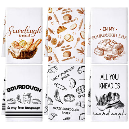 Hahafelt 6 Pcs Funny Sourdough Baking Kitchen Towels Gifts for Sourdough Bakers Lovers Decorative Dish Towels, Bread Maker Gifts Hand Tea Towel for Dining Kitchen16 x 24''
