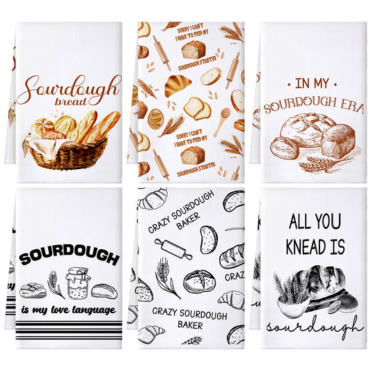 Hahafelt 6 Pcs Funny Sourdough Baking Kitchen Towels Gifts for Sourdough Bakers Lovers Decorative Dish Towels, Bread Maker Gifts Hand Tea Towel for Dining Kitchen16 x 24''