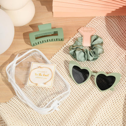 DEEKA 5 Pcs Bridesmaid Proposal Bag Set Gift Clear Makeup Toiletry Bag Bachelorette Party Favors Sunglasses Hair Claw Clips Scrunchies Knot Bracelets Bridal Wedding Party Gifts (Sage Green)