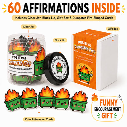 Emotional Supports Dumpster Fire Jar, 60 Positive Affirmation Cards, Dumpster Fire Desk Accessories, Relaxation Gifts, Coworker Gifts for Women, Great Gift for Boss, Teacher, Friends
