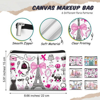 Reginary 6 Pcs City Cosmetic Bag Souvenir Gifts New York Zipper Pouch Chicago Souvenir Seattle Boston Nashville London Paris Italy Alaska Gifts Memento for Women Traveler(Paris)