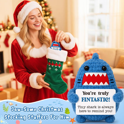 Positive Crochet Animals Shark Gift White Elephant Gifts for Adults Friends Christmas Secret Santa Gifts for Coworker Women Men Get Well Gag Emotional Positive Shark Appreciation Thinking of You