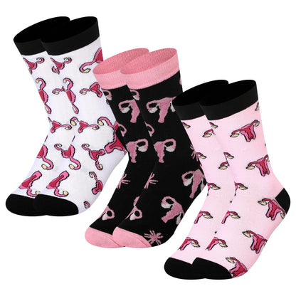 Glitopper 12/6 /3 Pcs Funny Uterus Crew Socks for Women Novelty Labor and Delivery Nurse Cervix Uterus Socks for Nurse Gifts