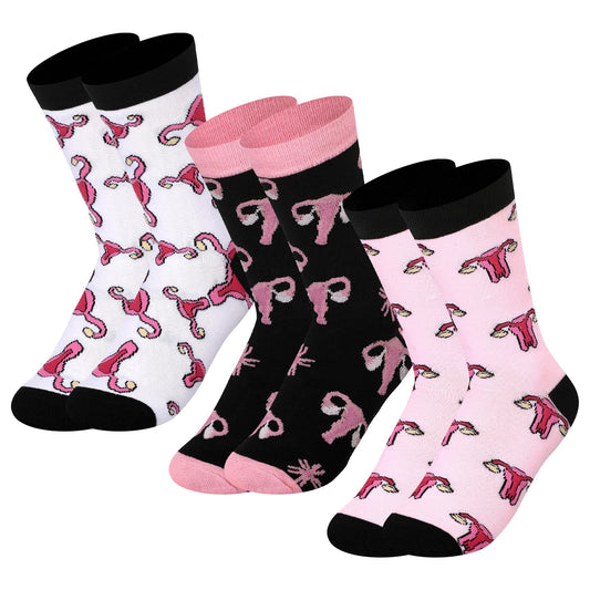 Glitopper 12/6 /3 Pcs Funny Uterus Crew Socks for Women Novelty Labor and Delivery Nurse Cervix Uterus Socks for Nurse Gifts