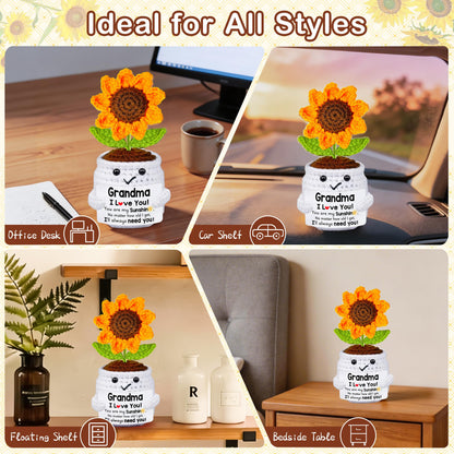 Qunland Mothers Day Birthday Gifts for Grandma, Grandma Gifts from Grandkids, Mother's Day Birthday Gift for Nana Grandmother GaGa, Handmade Crochet Mini Sunflower Pot Doll I Love You for Gigi