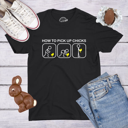 Mens How to Pick Up Chicks Funny T Shirt Cool Graphic Tee Sarcastic Novelty Top Humor Tees