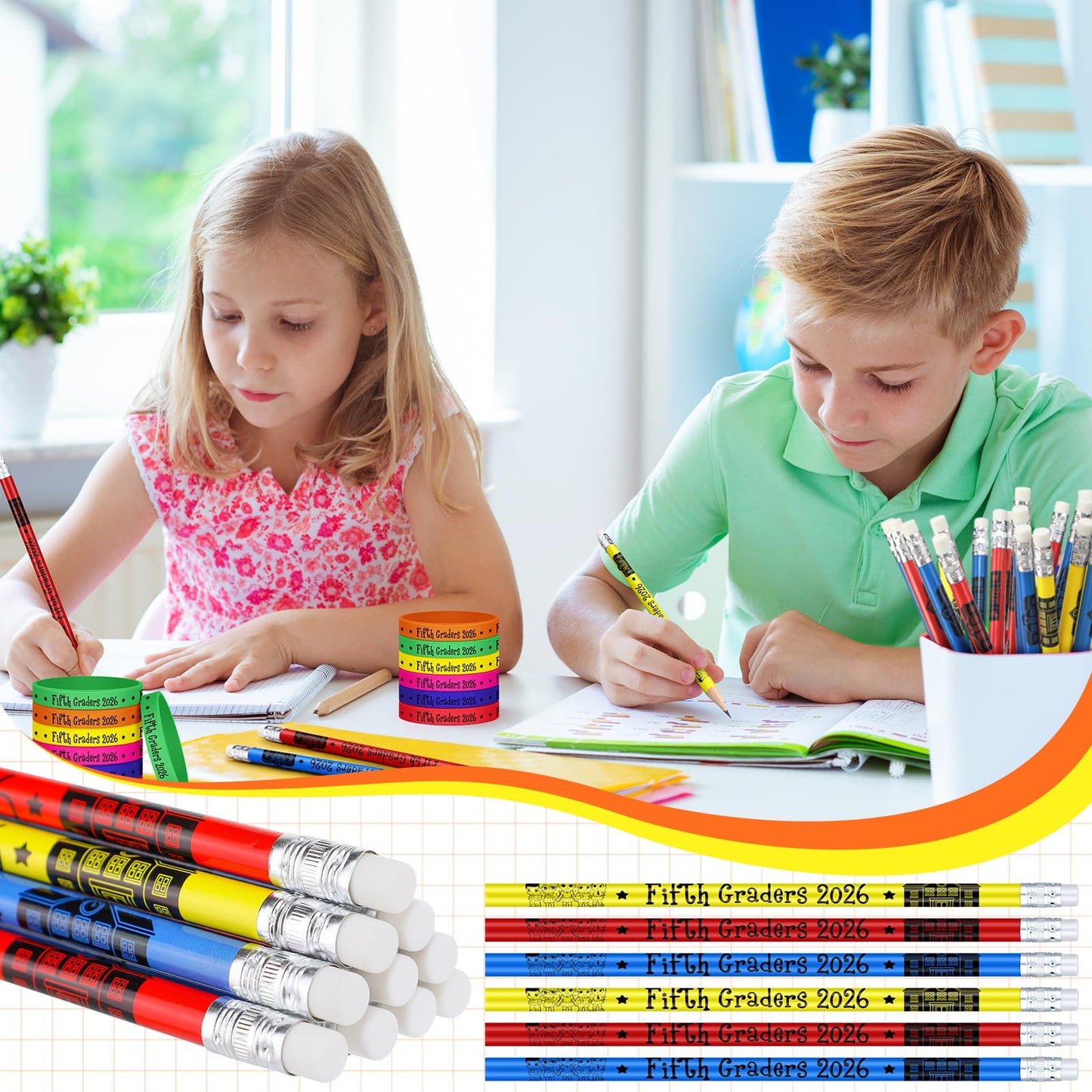 Tenceur 48 Pcs 5th Grade Graduation Gifts Bulk Fifth Graders 2026 Pencils and Bracelets End of The Year Gifts for Students from Teacher Classroom Graduation Party Favor Teacher Reward Prize Supplies