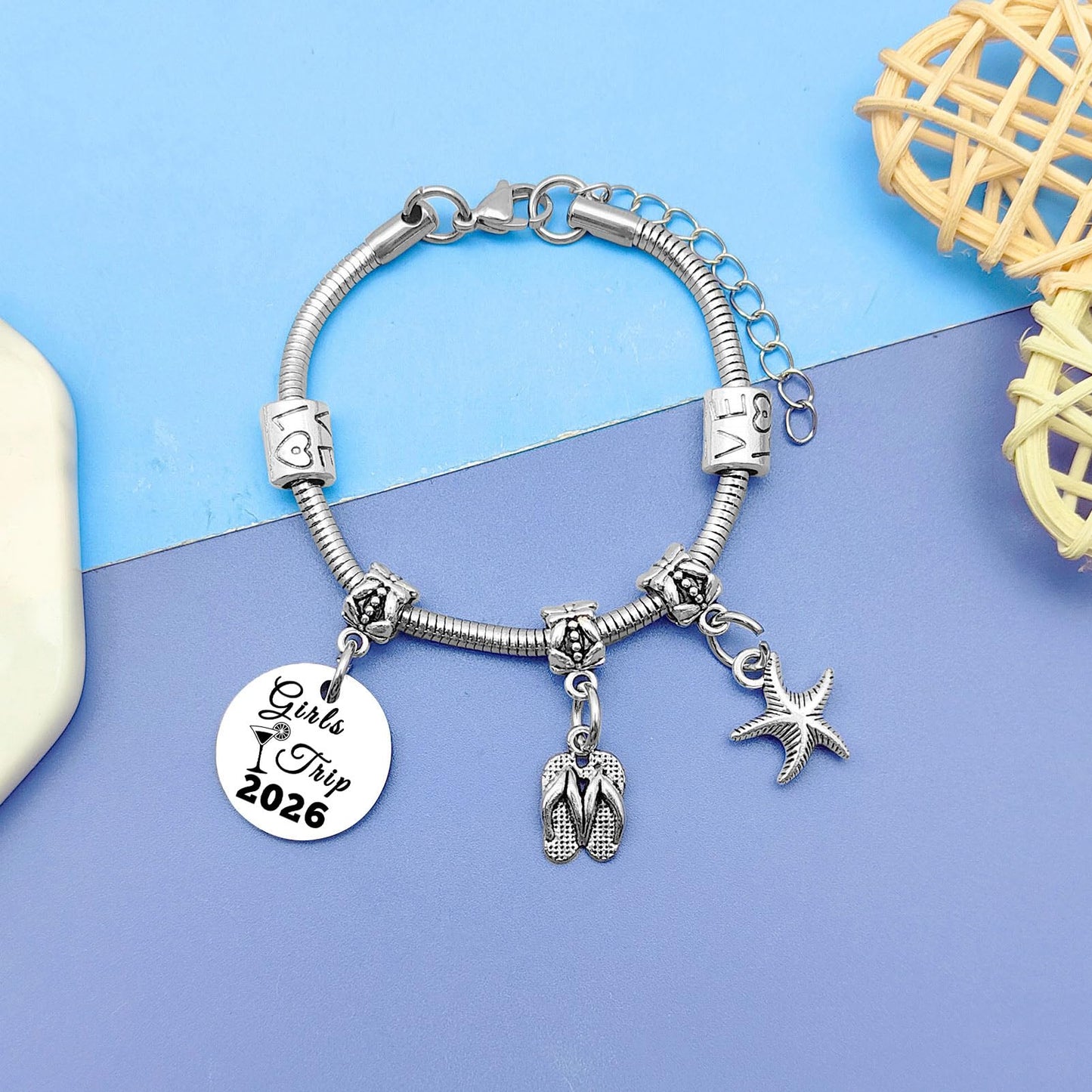 Girls Trip Gifts Girls Trip Weekend Gift Stainless Steel Bracelet Vacation Gifts for Women Beach Gift for Friend Bachelorette Party Presents Girl Weekend Getaway Presents Birthday Beach Present Women