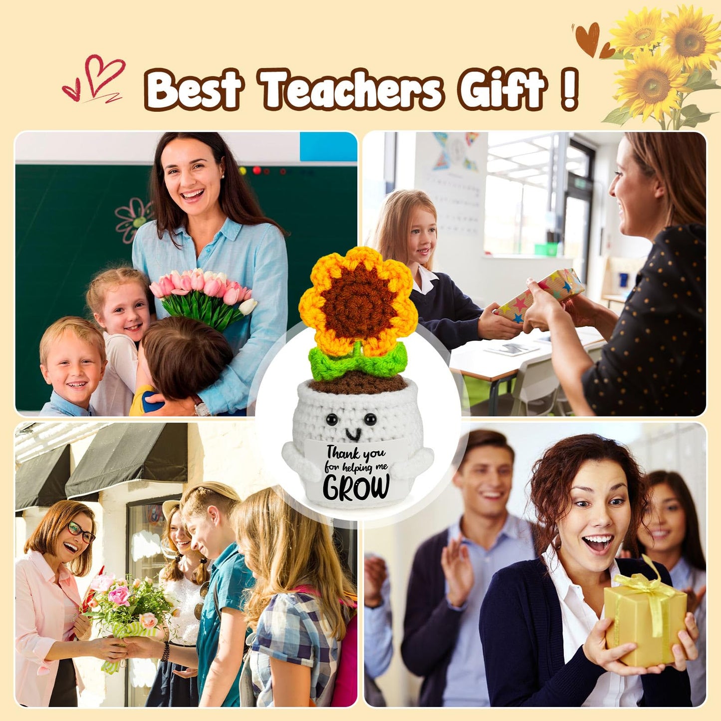 MBL Teacher Appreciation Gifts for Women - Thank You Sunflower Crochet Flower Teacher’s Day Retirement Inspirational Graduation Gift for Teachers Boss Lady Assistant Principal Coworker Supervisor