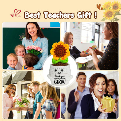 MBL Teacher Appreciation Gifts for Women - Thank You Sunflower Crochet Flower Teacher’s Day Retirement Inspirational Graduation Gift for Teachers Boss Lady Assistant Principal Coworker Supervisor