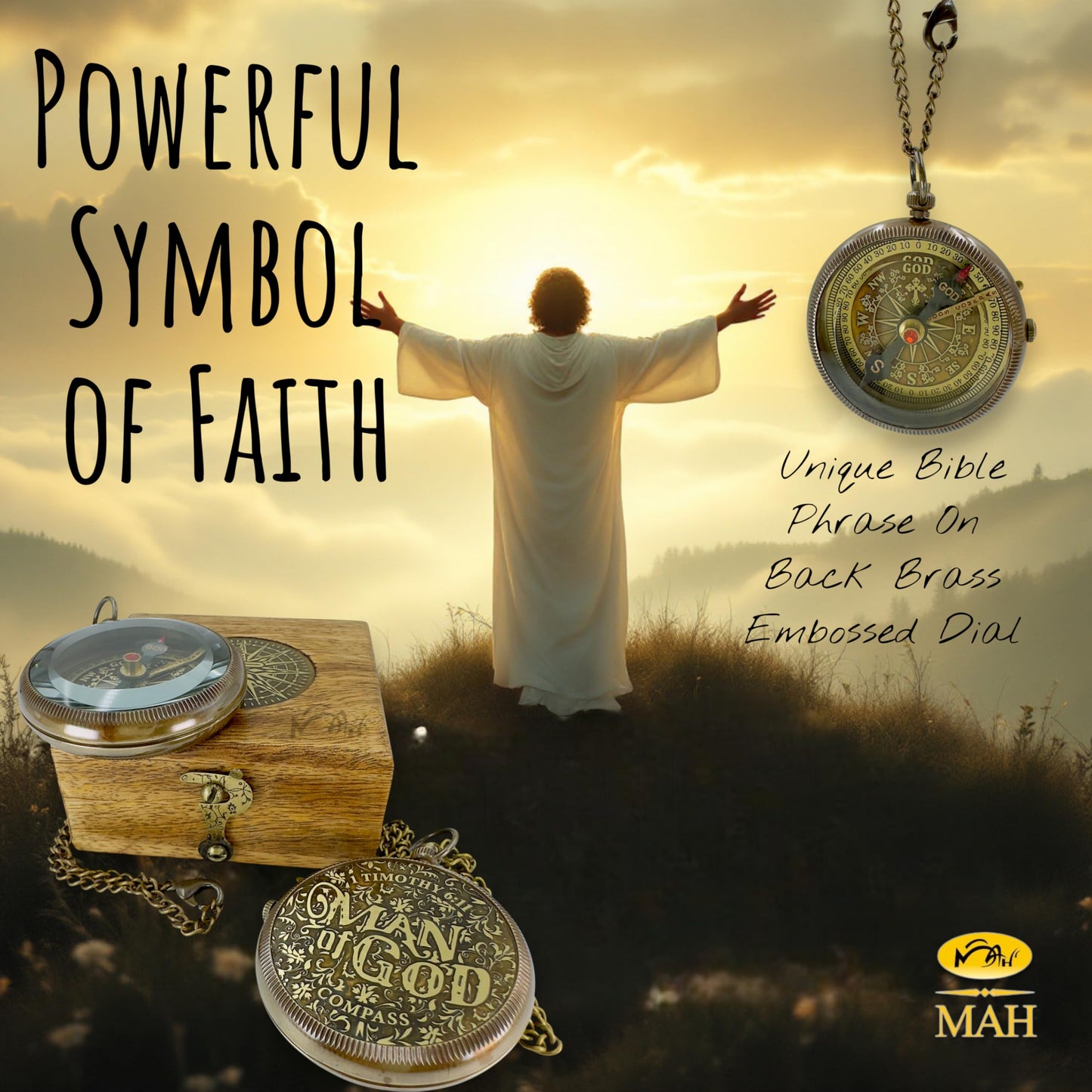 Handmade Religious Brass Compass Gift with Engraved & Embossed Faith Messages – Inspirational Christian Religious Gift Keepsake for Baptism, Confirmation, Christening, First Communion or Christmas