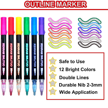 Glitter Markers Outline Pens Metallic,12 Cute Art Supplies Kids 6-8 9-12 10-12 Year Old Tween Teen Girl Gifts Trendy Stuff,Arts Crafts Kids Ages 8-12,Crafts Girls 8-12 Shimmer Sparkle Cool Fun Drawing