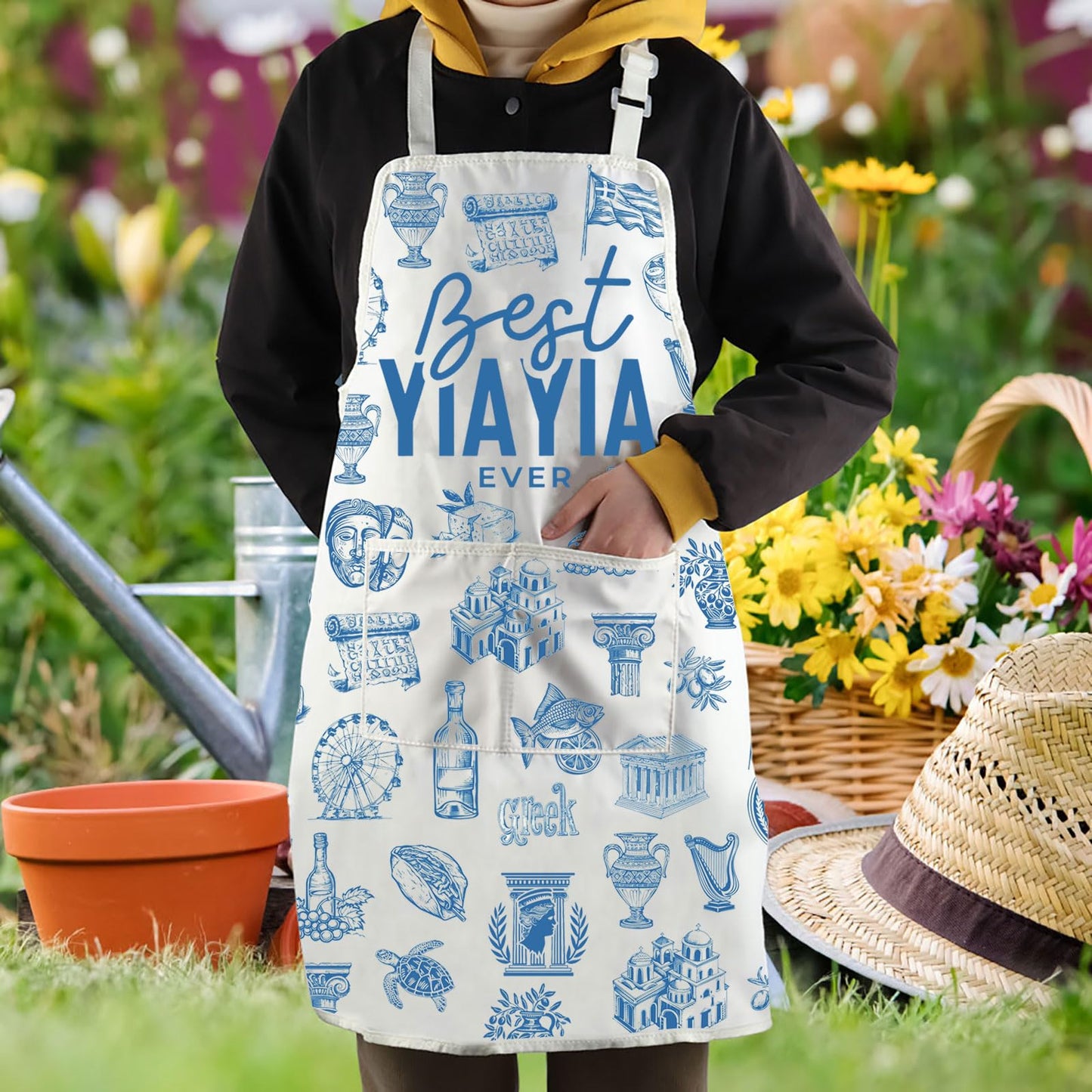 WCGXKO Best Yiayia Ever Kitchen Apron Greek Yiayia Gift Mother’s Day Gift Grandma Gift For Grandmother