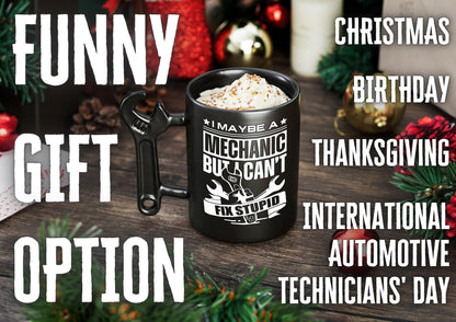 Onebttl Mechanic Gifts Wrench Coffee Mug, Mechanic Gift, 13.5oz/400ml Funny Ceramic Mug for Christmas, Father's Day, Fix Stupid