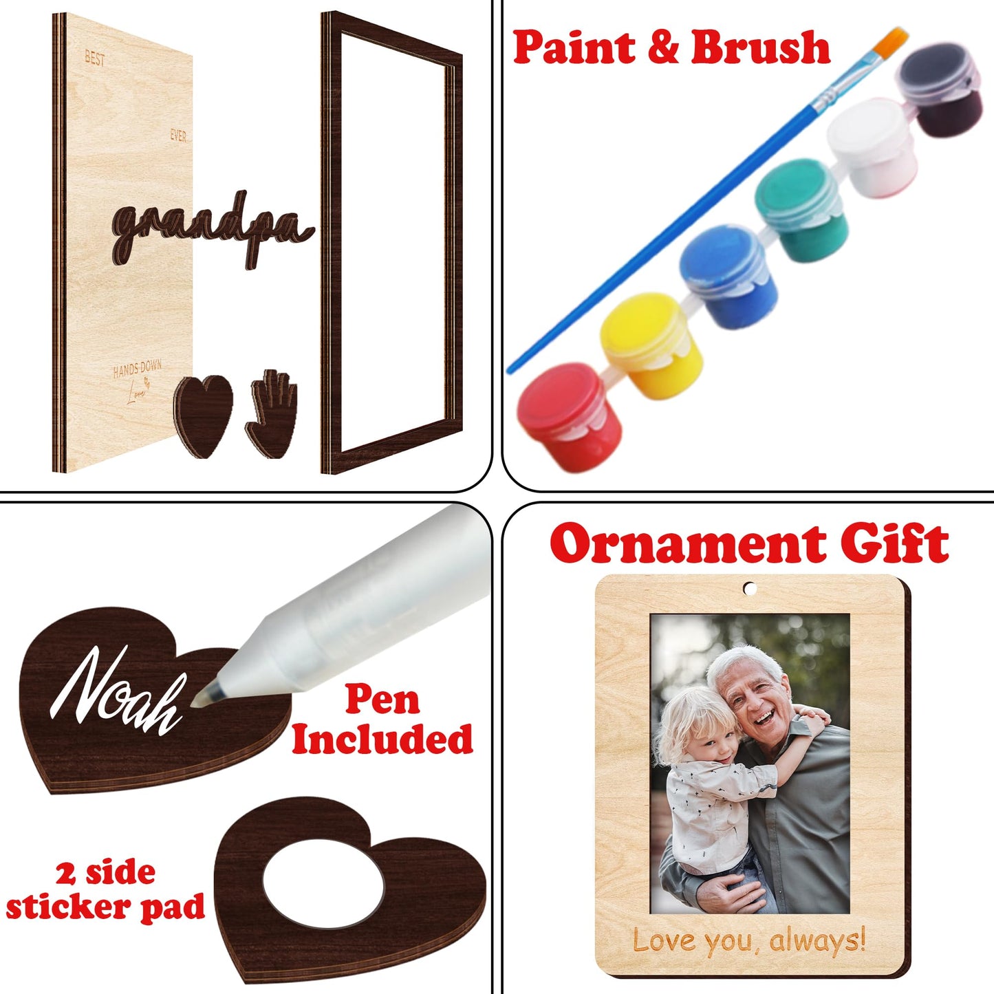 10" Hands Down Best Grandpa Ever DIY Handprint Kids Gifts Frame with Paints, Grandpa Crafts from Grandkids Family Keepsake Plaque Birthday Gift Father's Day for Pops, Papa HF610