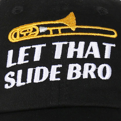 InnoBeta Trombone Player Gifts - Let that Slide Bro Funny Marching Band Hat - Adjustable Embroidered Baseball Cap Black