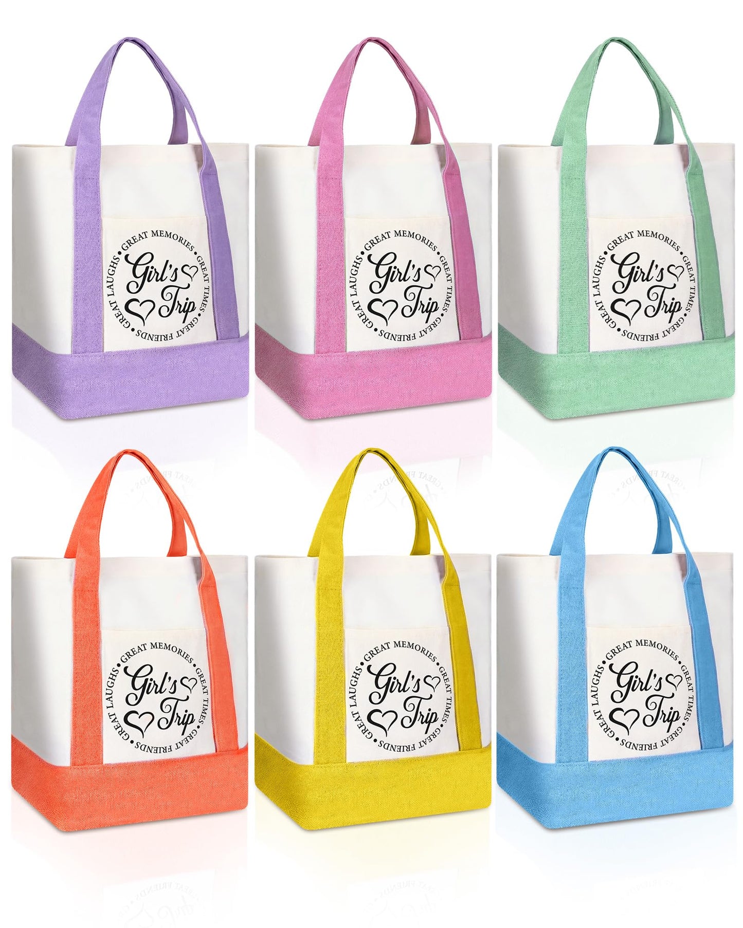 Sadnyy 6 Pcs Girls Trip Gifts for Women Girls Weekend Trip Gifts Mini Canvas Tote Bags Cosmetic Pouch Favors 13" x 11" x 6"
