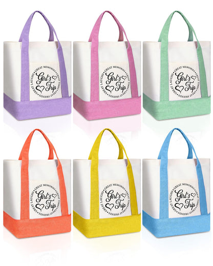 Sadnyy 6 Pcs Girls Trip Gifts for Women Girls Weekend Trip Gifts Mini Canvas Tote Bags Cosmetic Pouch Favors 13" x 11" x 6"