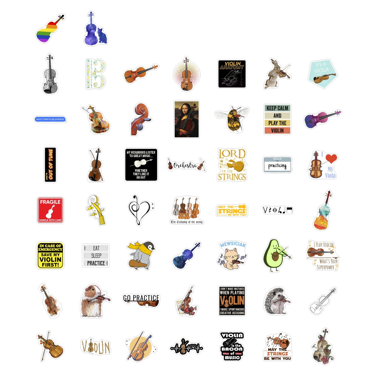 BulbaCraft 100Pcs Violin Stickers for Water Bottle and Laptop - Violin Party Supplies & Decorations, Waterproof Vinyl Decals, Music and Instrument Stickers, Gifts for Women & Men