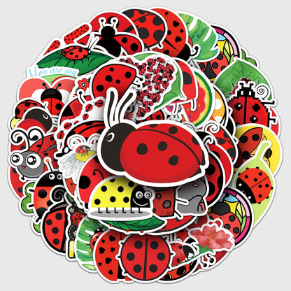 50 Pcs Cute Ladybug Stickers - Waterproof Vinyl Ladybug Decals with Love/Fruit Motifs for Skateboard, Laptop, Fridge & Luggage (Assorted Adorable Ladybug Designs)(Ladybug)