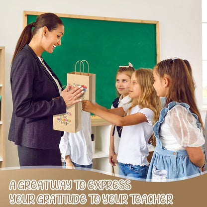 PerKoop 36 Pcs Teacher Appreciation Gift Paper Bag with Handles, Thank You Teacher Treat Present Bags for Teacher Appreciation Week, Birthday, Christmas Supplies(Kraft)