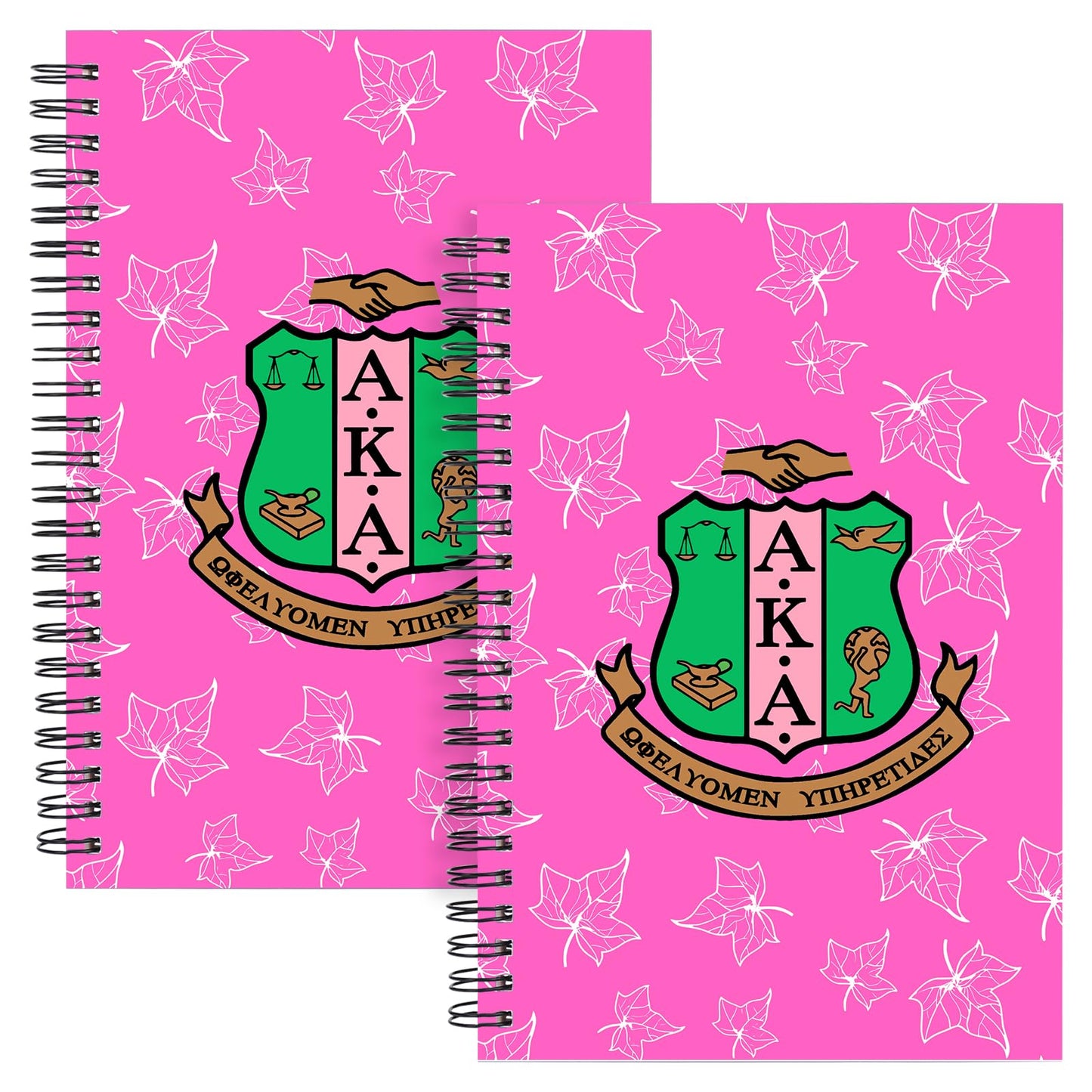 A-K-A Gifts 2pcs Spiral Notebook Sorority Gifts for Women Girl Sisters Inspirational Journal 1908 Pink and Green Sisterhood Writing Notebook (2 Spiral AKA pinklogo)