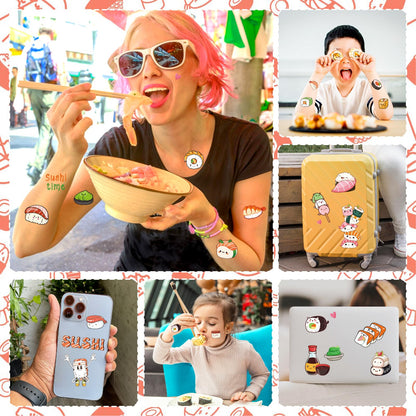 Sushi Temporary Tattoos Stickers, Japanese Theme Tattoo Stickers for Kids, Birthday Party Favors Goodie Bag Fillers Supplies Decorations, Classroom School Prizes Rewards Gifts(6 Sheets)