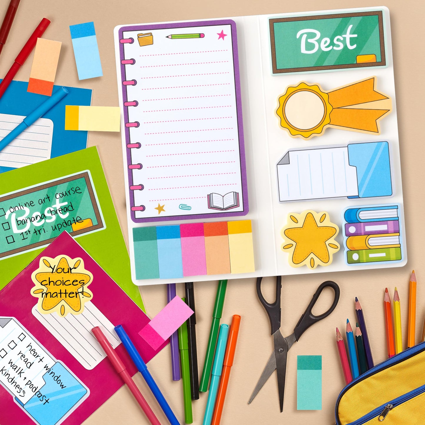 Xqumoi Best School Counselor Sticky Notes Set - Teacher Appreciation Self-Stick Note Pads Educator Writing Memo Pad Page Marker Bookmarker Back to School Office Supplies Thanksgiving Christmas Gift