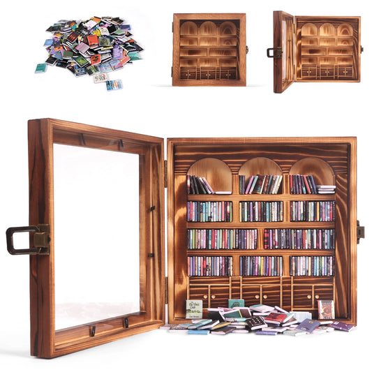 Anxiety Bookshelf – Mini Books Display for Stress Relief and Fun Decor, Perfect Decorative Miniature Library for Book Lovers, Ideal for Home Decor, Office Décor, and Thoughtful Gift Giving - Pine Wood