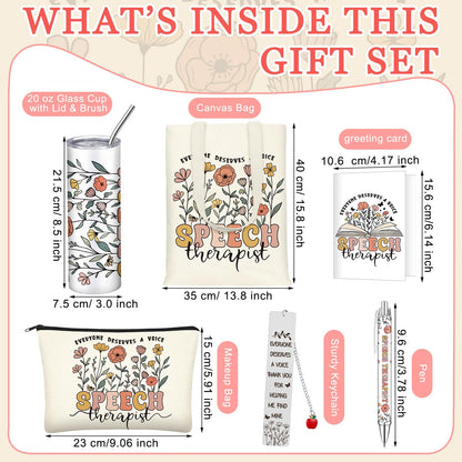 Geiserailie 6 Pcs Speech Therapy Gifts Speech Language Pathologist Appreciation Gifts Set with 20 oz Tumbler Tote Makeup Bag Card Pen for SLP Assistant Therapist Pathologist