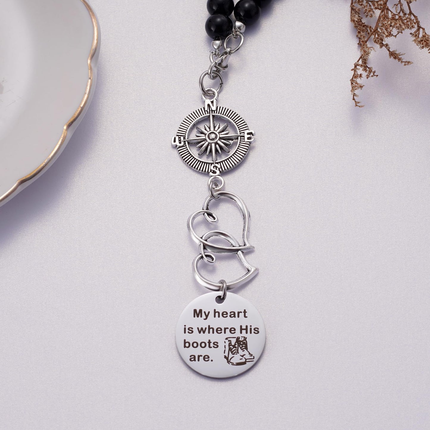My Heart is Where His Boots are Car Charm, Military Wife Gift, Soldier Boots Rear View Mirror Charm, Soldier Wife Gift, Soldier Mom Gift, Deployment Gift, Soldier Girlfriend Gift
