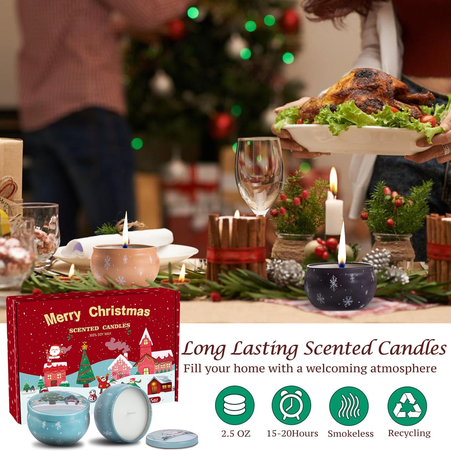 Christmas Scented Candles Gifts Set for Women, 6 Pack 2.5 Oz Candle Set, Natural Soy Wax for Home Scented, Aromatherapy Candles for Birthday, Christmas Gifts for Women