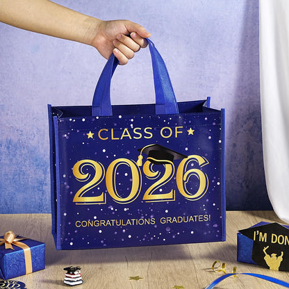 WRAPAHOLIC Large Reusable Graduation Gift Bag with Handles - 10 x 5 x 13 inch - Gold Foil 2026 Graduate Gift Bag