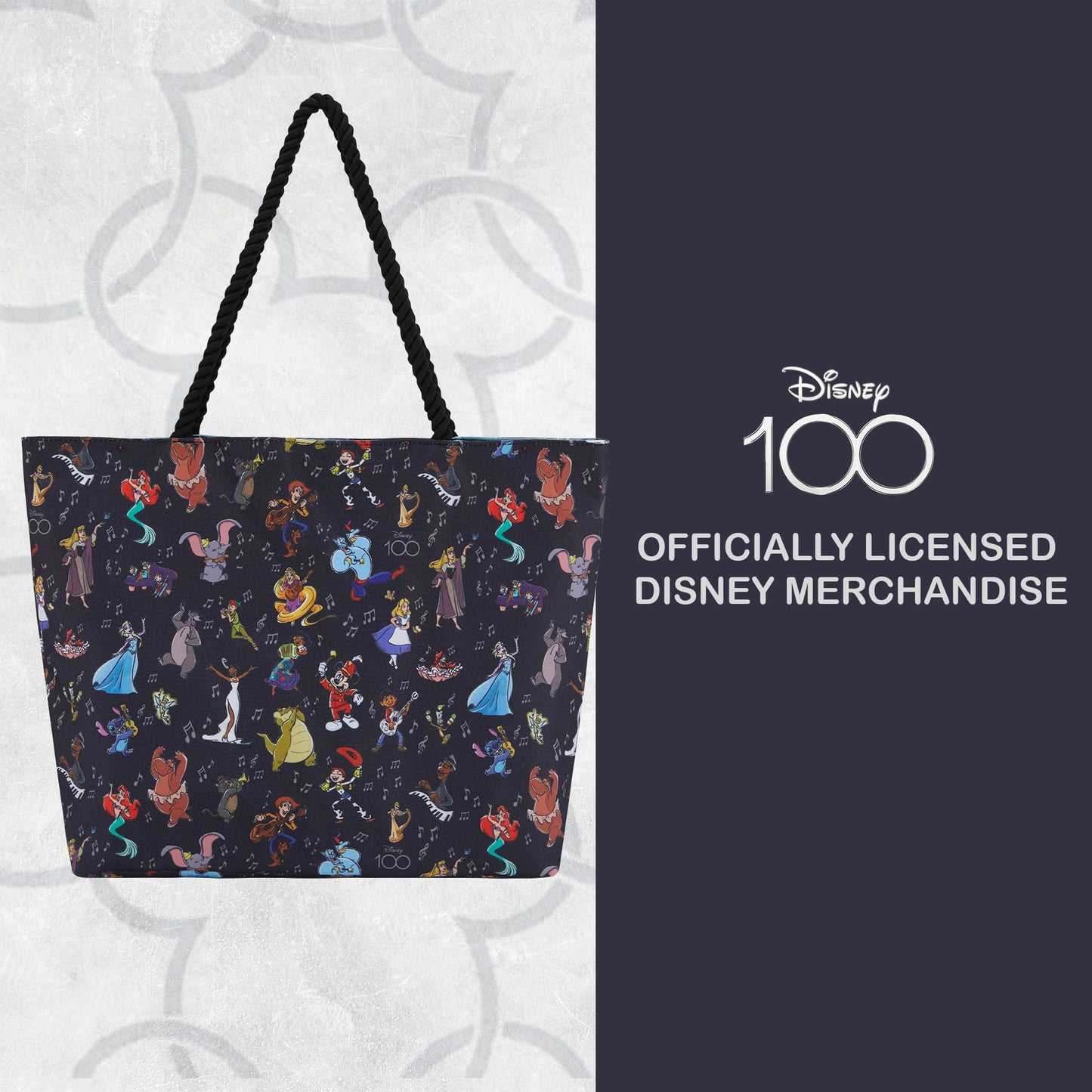 Disney Mickey & Stitch Canvas Tote Bag – Official 100 Minnie Mouse Travel Tote for Girls, Boys, Teens & Adults