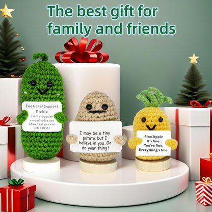 3 Pack Crochet Gift - Emotional Support Plush Toy with Inspirational Card and Base | Cute and Funny Christmas for Women, Girlfriend, Boyfriend, Teens