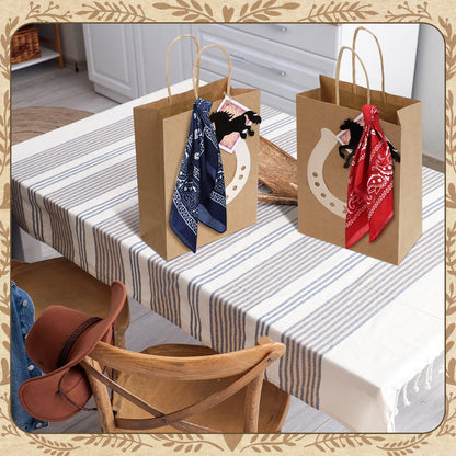 Jeere 48 Pcs Western Cowboy Gift Bags Western Theme Party Favors Cowboy Paper Goodie Handles Bags with Red and Blue Paisley Bandana Horseshoes Stickers for Rodeo Cowgirl Birthday Party Decoration