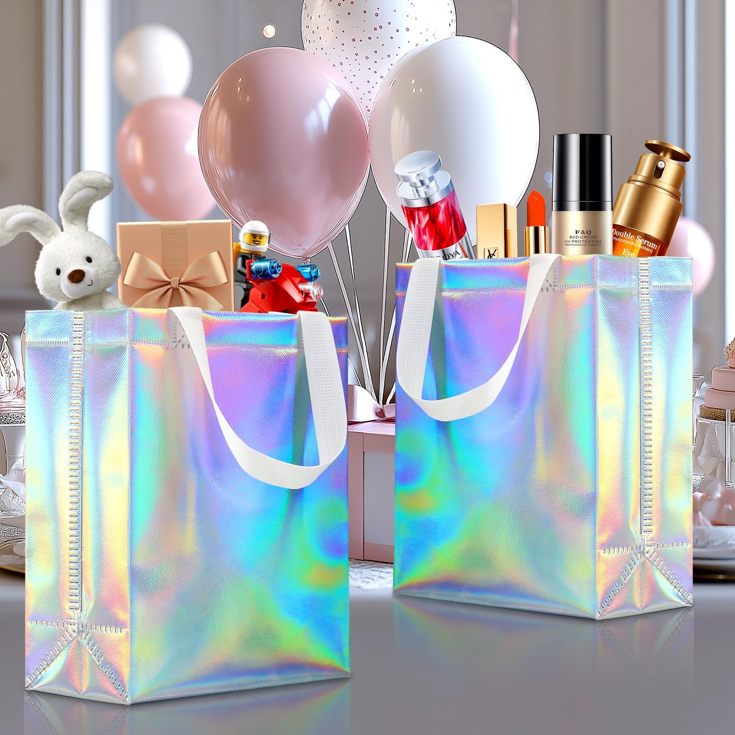 KeerxunBag 12pcs Reusable Gift Bags（Includes Tissue Paper） Gift bag with handle Birthdays Parties Holidays Weddings Medium 10x4x8in colorful