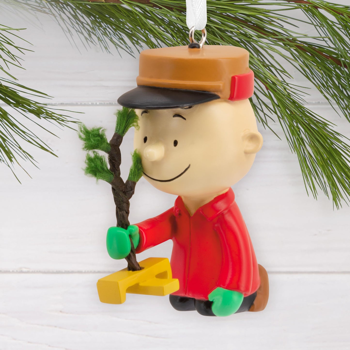 Hallmark Christmas Ornament, Peanuts Charlie Brown Kneeling with Tree Ornament, Gifts for Peanuts Fans