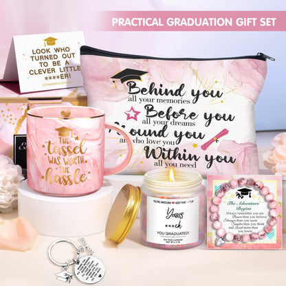 GEMWAVE Graduation Gifts for Her 2026,Class of 2026 The Tassel was Worth The Hassle-Graduation Coffee Mug Candles Keychain Set- College Student Gifts for Women